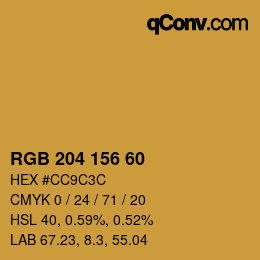 Color code: RGB 204 156 60 | qconv.com