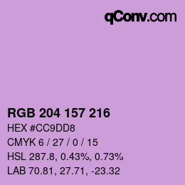 颜色代码: RGB 204 157 216 | qconv.com
