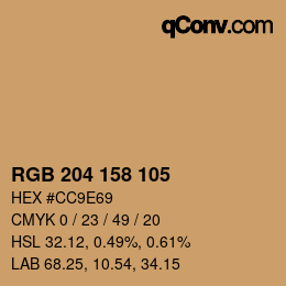 颜色代码: RGB 204 158 105 | qconv.com