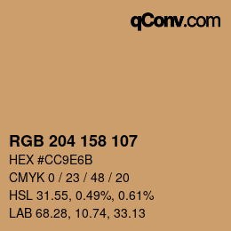颜色代码: RGB 204 158 107 | qconv.com