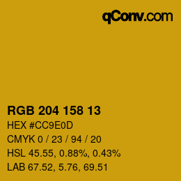 カラーコード: RGB 204 158 13 | qconv.com