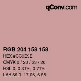 颜色代码: RGB 204 158 158 | qconv.com