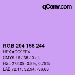 カラーコード: RGB 204 158 244 | qconv.com