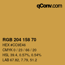 Color code: RGB 204 158 70 | qconv.com