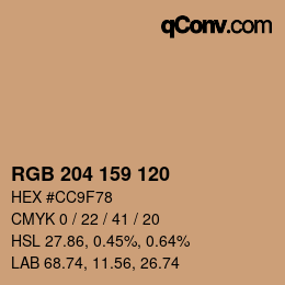 Color code: RGB 204 159 120 | qconv.com