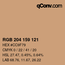 Color code: RGB 204 159 121 | qconv.com