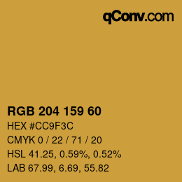 Color code: RGB 204 159 60 | qconv.com