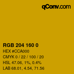 Color code: RGB 204 160 0 | qconv.com
