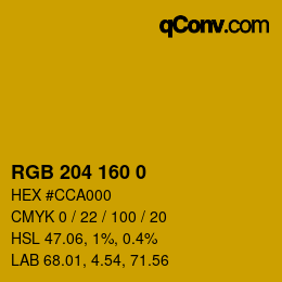 Color code: RGB 204 160 0 | qconv.com