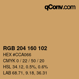 Color code: RGB 204 160 102 | qconv.com