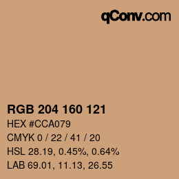 Color code: RGB 204 160 121 | qconv.com