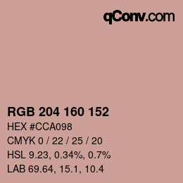 Color code: RGB 204 160 152 | qconv.com