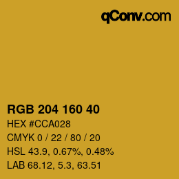 Color code: RGB 204 160 40 | qconv.com