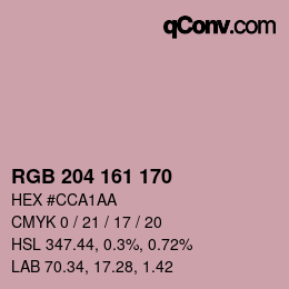 カラーコード: RGB 204 161 170 | qconv.com