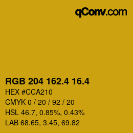 カラーコード: RGB 204 162.4 16.4 | qconv.com