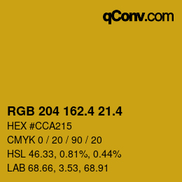 カラーコード: RGB 204 162.4 21.4 | qconv.com