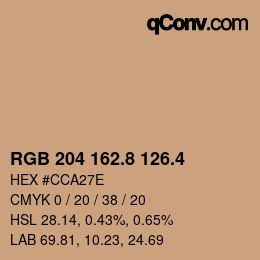 カラーコード: RGB 204 162.8 126.4 | qconv.com
