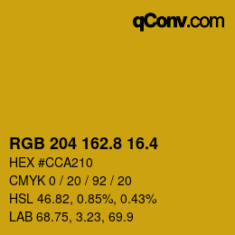 カラーコード: RGB 204 162.8 16.4 | qconv.com