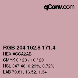 カラーコード: RGB 204 162.8 171.4 | qconv.com