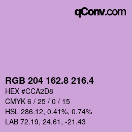 カラーコード: RGB 204 162.8 216.4 | qconv.com
