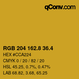 カラーコード: RGB 204 162.8 36.4 | qconv.com