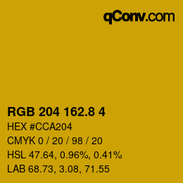 カラーコード: RGB 204 162.8 4 | qconv.com