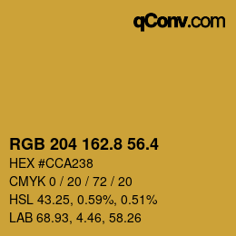 カラーコード: RGB 204 162.8 56.4 | qconv.com