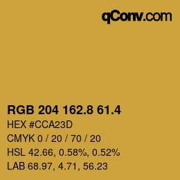 カラーコード: RGB 204 162.8 61.4 | qconv.com