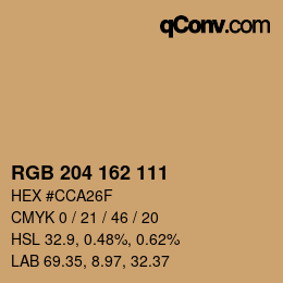 Color code: RGB 204 162 111 | qconv.com