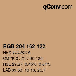 Color code: RGB 204 162 122 | qconv.com