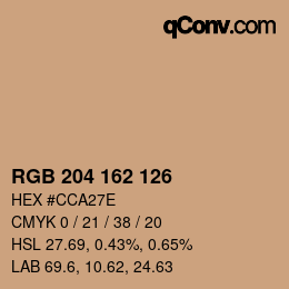 Color code: RGB 204 162 126 | qconv.com