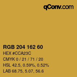 Color code: RGB 204 162 60 | qconv.com