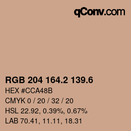 カラーコード: RGB 204 164.2 139.6 | qconv.com