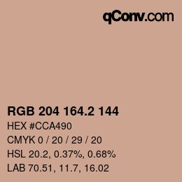 カラーコード: RGB 204 164.2 144 | qconv.com
