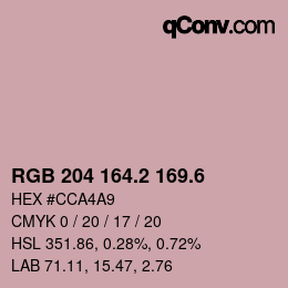 カラーコード: RGB 204 164.2 169.6 | qconv.com