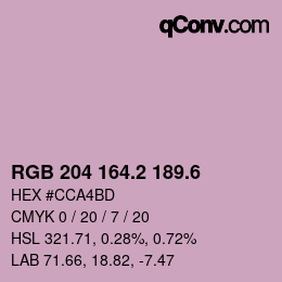 カラーコード: RGB 204 164.2 189.6 | qconv.com