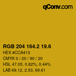 カラーコード: RGB 204 164.2 19.6 | qconv.com