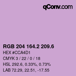 カラーコード: RGB 204 164.2 209.6 | qconv.com