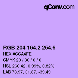 カラーコード: RGB 204 164.2 254.6 | qconv.com
