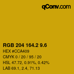 カラーコード: RGB 204 164.2 9.6 | qconv.com