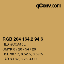 カラーコード: RGB 204 164.2 94.6 | qconv.com