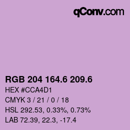 カラーコード: RGB 204 164.6 209.6 | qconv.com