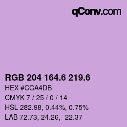 カラーコード: RGB 204 164.6 219.6 | qconv.com