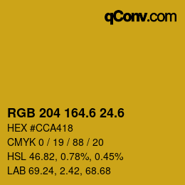 カラーコード: RGB 204 164.6 24.6 | qconv.com