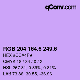 カラーコード: RGB 204 164.6 249.6 | qconv.com