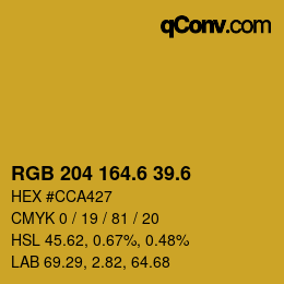 カラーコード: RGB 204 164.6 39.6 | qconv.com