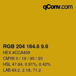 カラーコード: RGB 204 164.6 9.6 | qconv.com