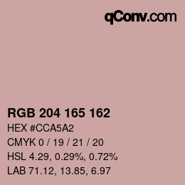 Color code: RGB 204 165 162 | qconv.com