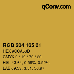 Color code: RGB 204 165 61 | qconv.com