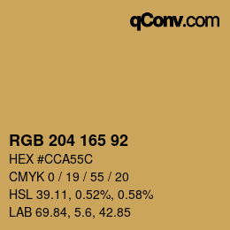 颜色代码: RGB 204 165 92 | qconv.com